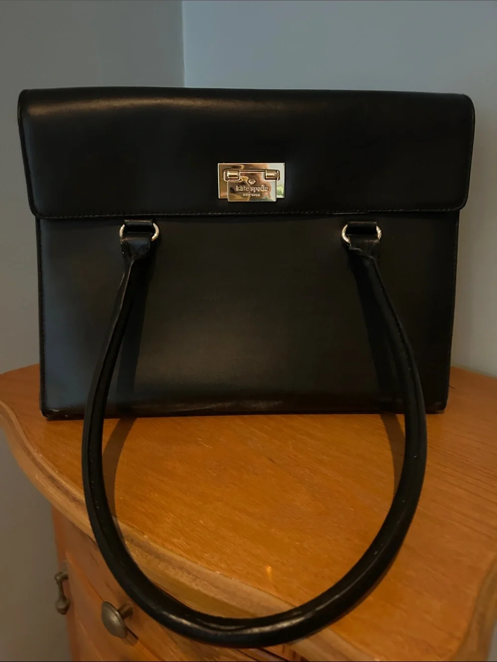 kate spade Black Leather Satchel with Silver Turn-Lock